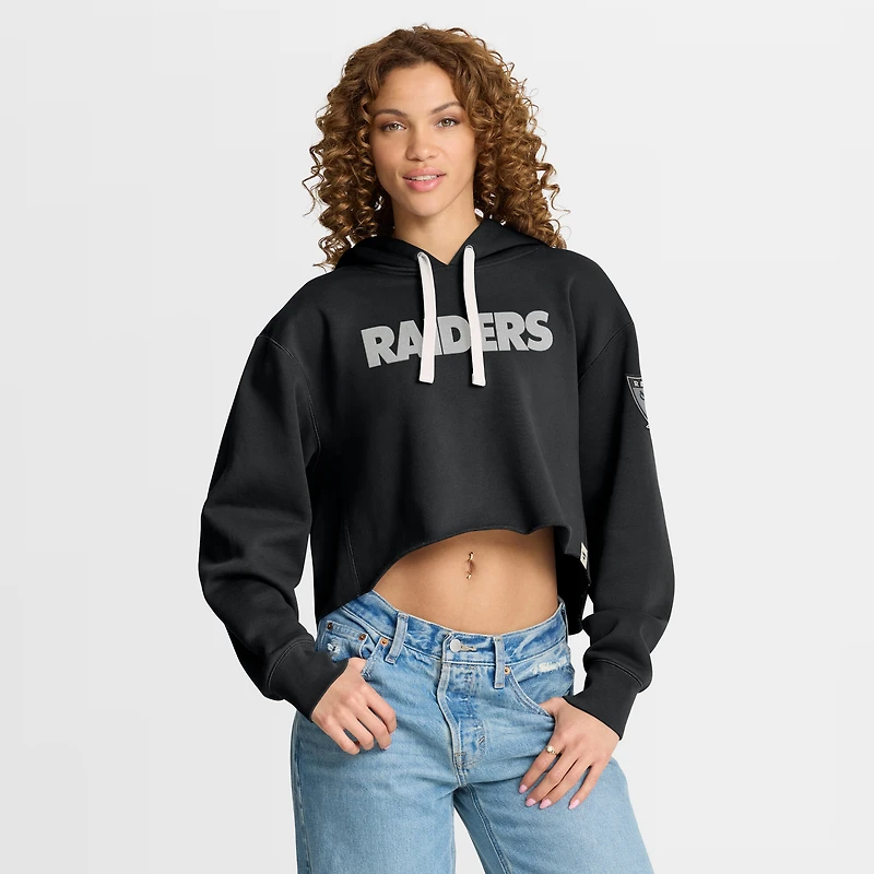 Sweat à capuche court surdimensionné noir Las Vegas Raiders pour femme Fanatics