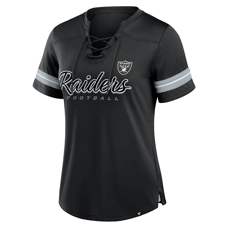 T-shirt à lacets noir Las Vegas Raiders Play Script pour femmes Fanatics
