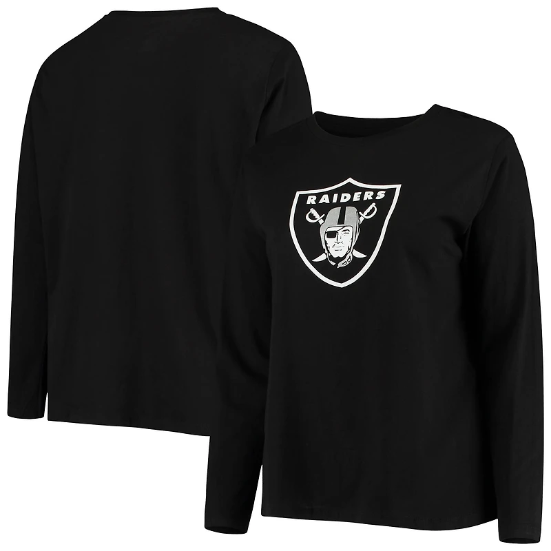 T-shirt à manches longues Fanatics noir pour femmes, logo principal des Las Vegas Raiders, grandes tailles