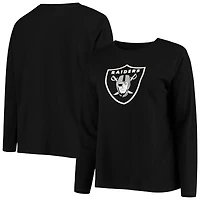 T-shirt à manches longues Fanatics noir pour femmes, logo principal des Las Vegas Raiders, grandes tailles