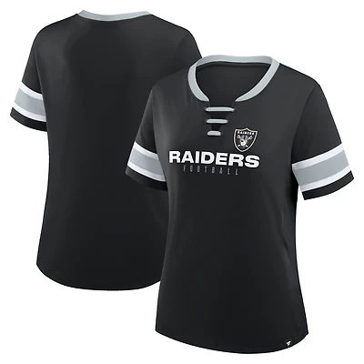 Women's Fanatics Black Las Vegas Raiders Plus Red Zone Athena Lace-Up V-Notch Neck T-Shirt