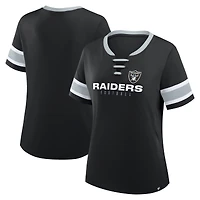 Women's Fanatics Black Las Vegas Raiders Plus Red Zone Athena Lace-Up V-Notch Neck T-Shirt