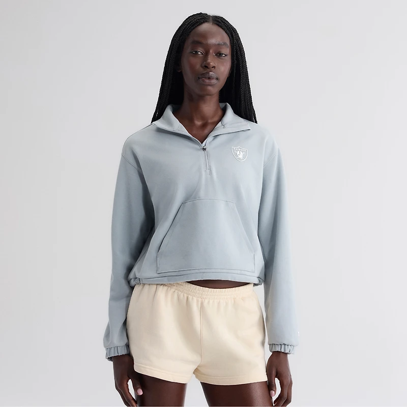 Pull à col zippé oversize bleu Las Vegas Raiders pour femme, en mélange de trois matières, la marque Fanatics.