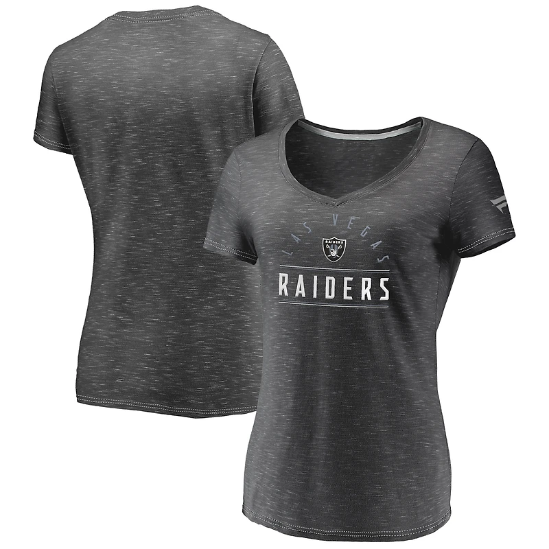 T-shirt à col en V Fanatics Charcoal Las Vegas Raiders League Leader Space Dye pour femmes
