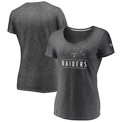 T-shirt à col en V Fanatics Charcoal Las Vegas Raiders League Leader Space Dye pour femmes