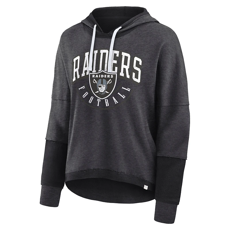 Women's Fanatics Charcoal Las Vegas Raiders Lightewight Modest Crop Lounge Helmet Arch Pullover Hoodie