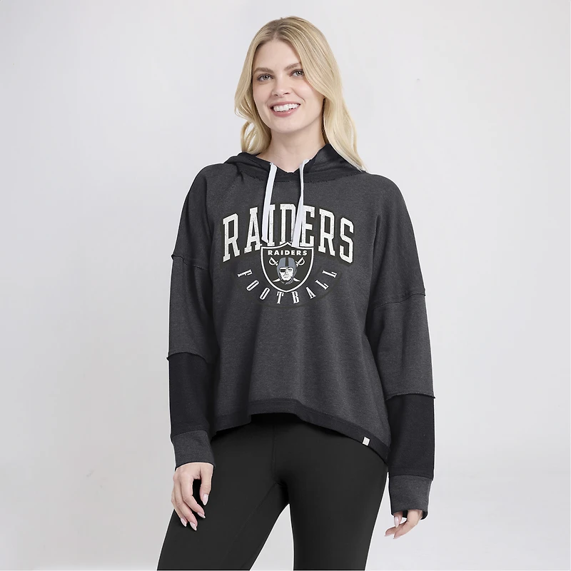 Women's Fanatics Charcoal Las Vegas Raiders Lightewight Modest Crop Lounge Helmet Arch Pullover Hoodie