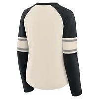 Women's Fanatics Cream/Black Las Vegas Raiders Gridiron Hero Raglan Lace-Up V-Neck Long Sleeve T-Shirt
