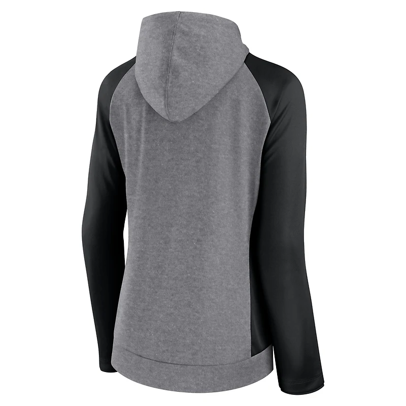 Sweat à capuche entièrement zippé Fanatics pour femmes, gris/noir, Las Vegas Raiders Blind Side Raglan