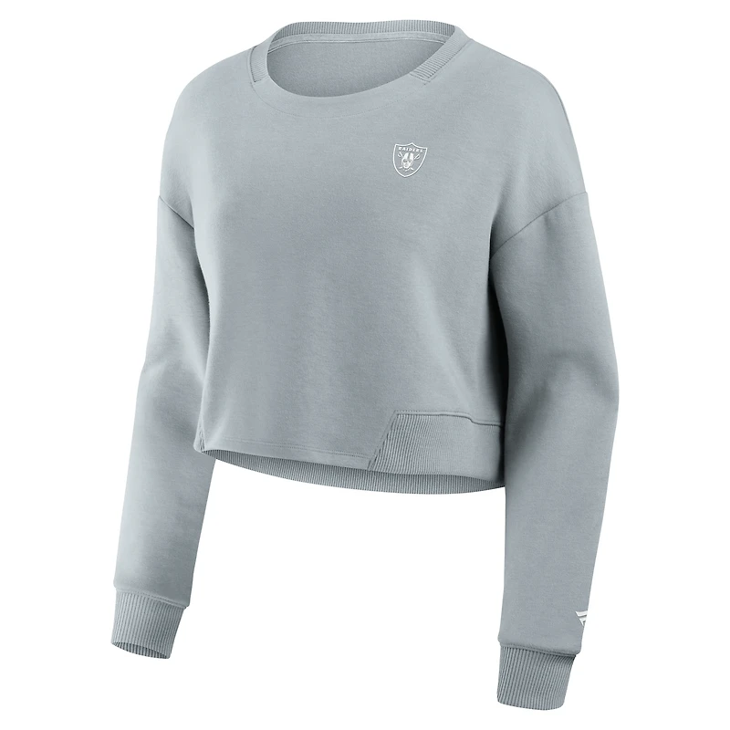 Women's Fanatics Gray Las Vegas Raiders Studio Tri-Blend Cropped Pullover Sweatshirt
