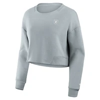 Women's Fanatics Gray Las Vegas Raiders Studio Tri-Blend Cropped Pullover Sweatshirt