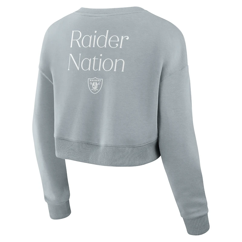 Women's Fanatics Gray Las Vegas Raiders Studio Tri-Blend Cropped Pullover Sweatshirt