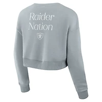 Women's Fanatics Gray Las Vegas Raiders Studio Tri-Blend Cropped Pullover Sweatshirt
