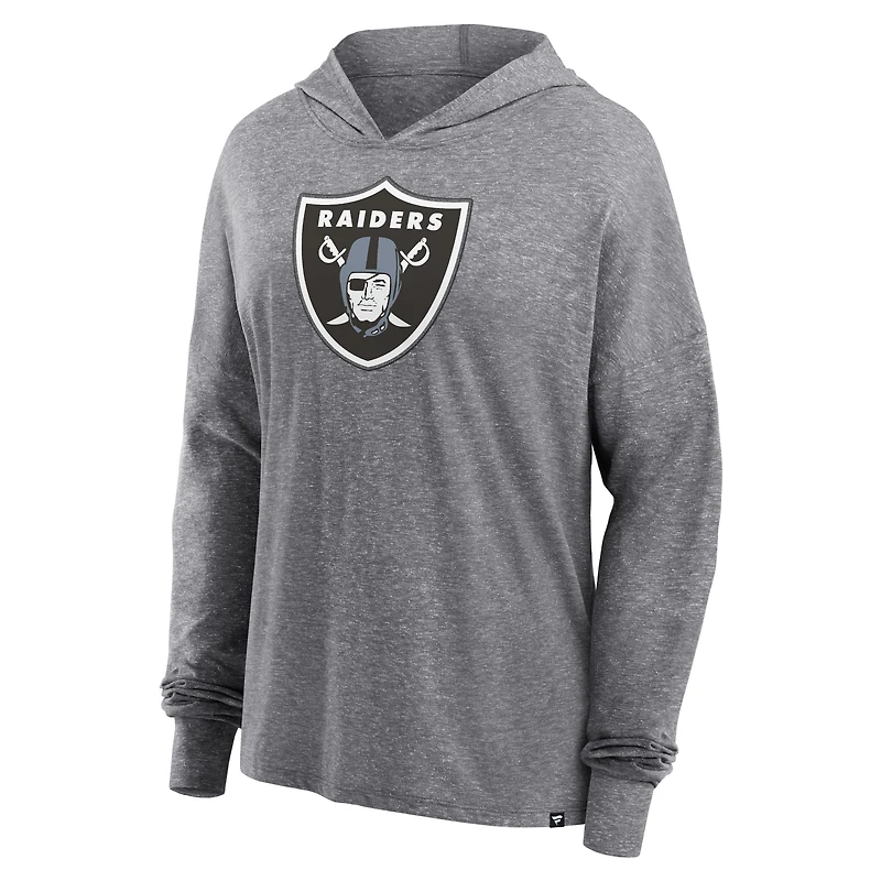 Women's Fanatics Heather Gray Las Vegas Raiders Cozy Primary Pullover Hoodie