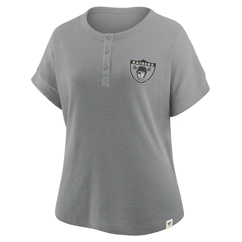 T-shirt Henley surdimensionné gris chiné pour femme des Las Vegas Raiders, Hometown Premium