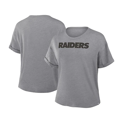 Women's Fanatics Heather Gray Las Vegas Raiders Swing Pass Tri-Blend Boxy T-Shirt