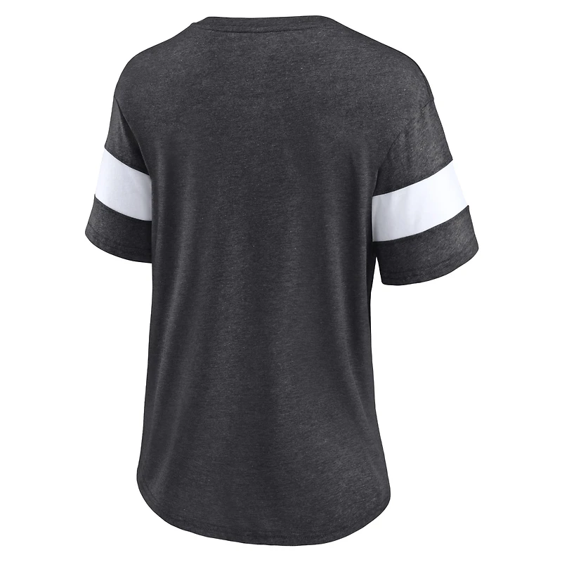 T-shirt à manches mi-longues et col en V Fanatics Heathered Charcoal Las Vegas Raiders Give It All pour femmes