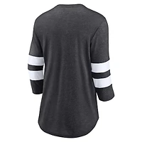 T-shirt à manches 3/4 et encolure dégagée avec logo principal Fanatics Charcoal Heathered Las Vegas Raiders pour femmes