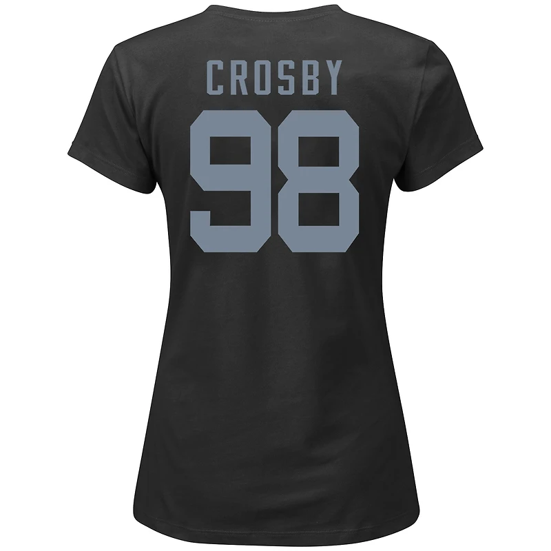 T-shirt à col en V Fanatics Maxx Crosby noir pour femmes, grandes tailles, Las Vegas Raiders, nom et numéro