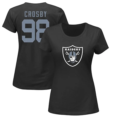 T-shirt à col en V Fanatics Maxx Crosby noir pour femmes, grandes tailles, Las Vegas Raiders, nom et numéro