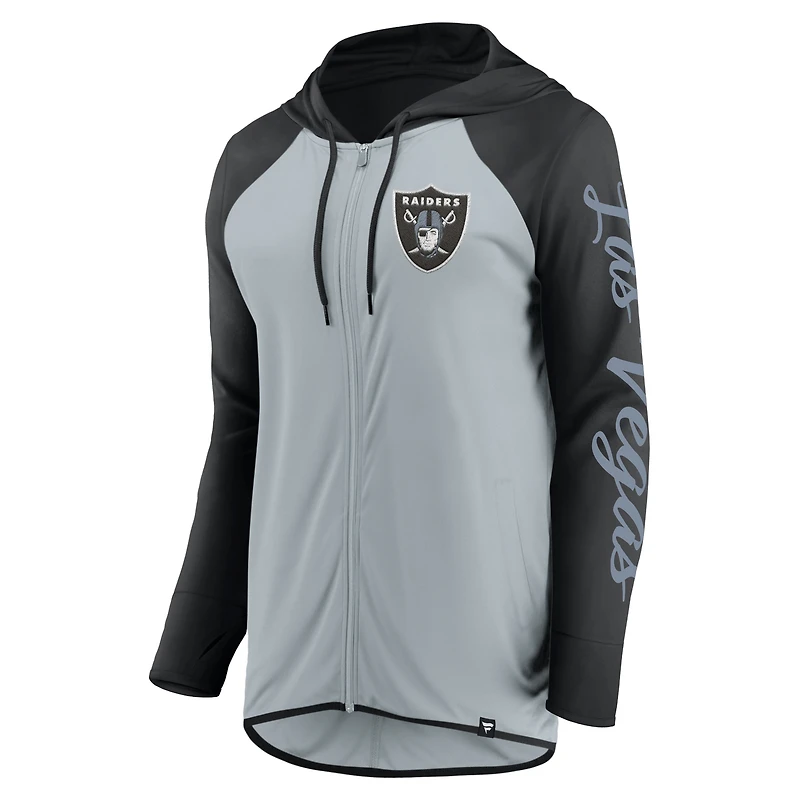 Sweat à capuche zippé intégral argenté/noir Las Vegas Raiders Fanatics pour femme