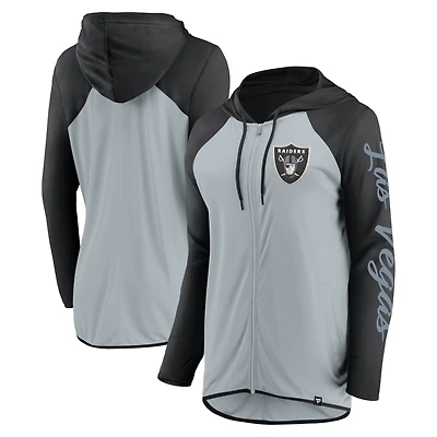 Sweat à capuche zippé intégral argenté/noir Las Vegas Raiders Fanatics pour femme