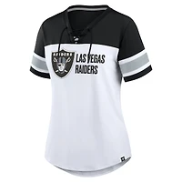 Women's Fanatics White/Black Las Vegas Raiders Athena Lace-Up V-Neck T-Shirt