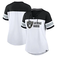 Women's Fanatics White/Black Las Vegas Raiders Athena Lace-Up V-Neck T-Shirt