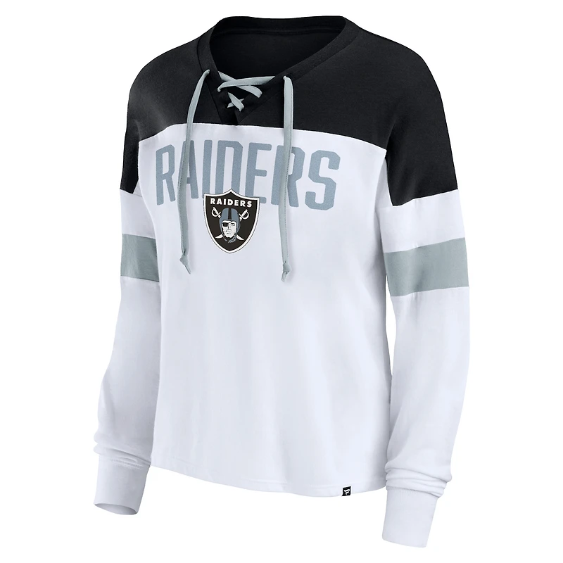 T-shirt à manches longues et col en V Fanatics pour femmes, blanc/noir, Las Vegas Raiders Even Match