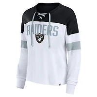 T-shirt à manches longues et col en V Fanatics pour femmes, blanc/noir, Las Vegas Raiders Even Match