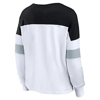 T-shirt à manches longues et col en V Fanatics pour femmes, blanc/noir, Las Vegas Raiders Even Match