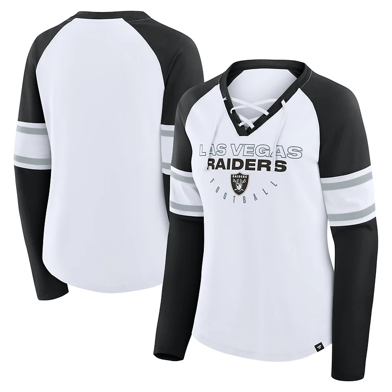 T-shirt à manches longues et col en V lacets pour femme Fanatics, blanc/noir, Las Vegas Raiders Redzone Blitz Package