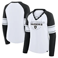 T-shirt à manches longues et col en V lacets pour femme Fanatics, blanc/noir, Las Vegas Raiders Redzone Blitz Package