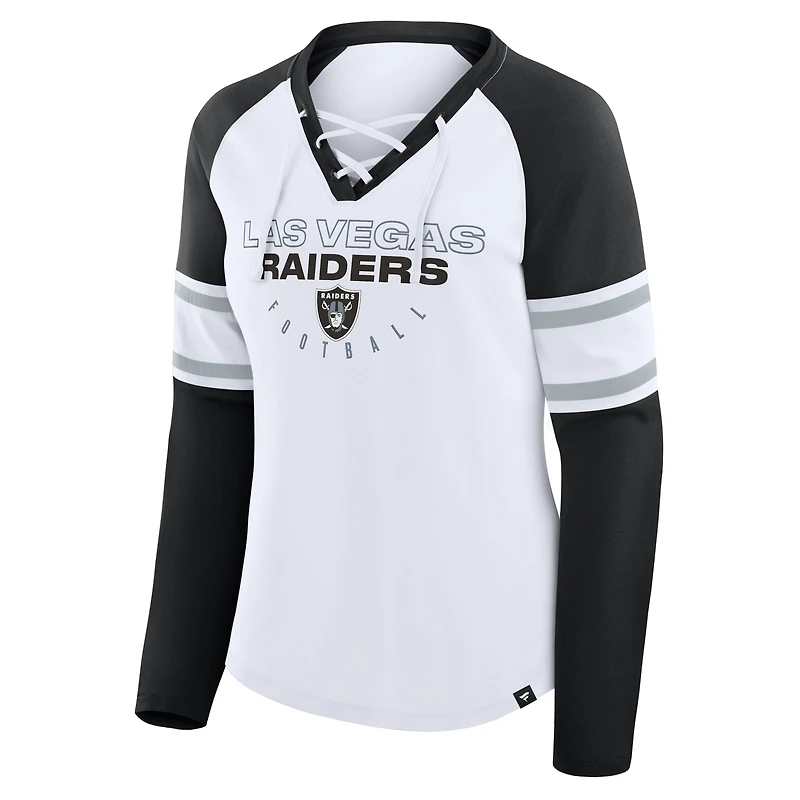 T-shirt à manches longues et col en V lacets pour femme Fanatics, blanc/noir, Las Vegas Raiders Redzone Blitz Package