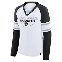 T-shirt à manches longues et col en V lacets pour femme Fanatics, blanc/noir, Las Vegas Raiders Redzone Blitz Package
