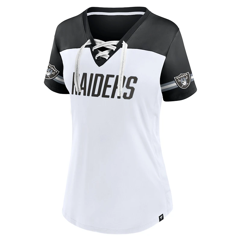 Women's Fanatics White Las Vegas Raiders Dueling Slant V-Neck Lace-Up T-Shirt