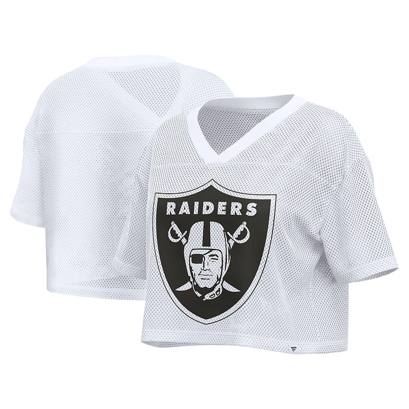Maillot Fanatics blanc pour femmes, Las Vegas Raiders, oversize, en maille, court, col V