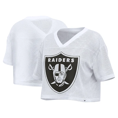 Maillot Fanatics blanc pour femmes, Las Vegas Raiders, oversize, en maille, court, col V