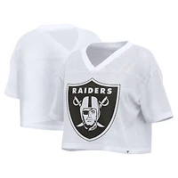 Maillot Fanatics blanc pour femmes, Las Vegas Raiders, oversize, en maille, court, col V