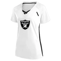 T-shirt à lacets et col en V paillettes pour femmes Fanatics White Las Vegas Raiders grande taille