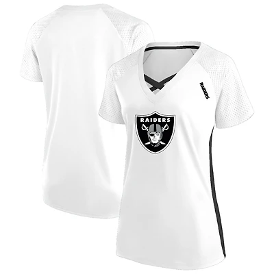 T-shirt à lacets et col en V paillettes pour femmes Fanatics White Las Vegas Raiders grande taille