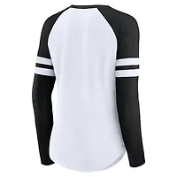 T-shirt blanc à manches longues raglan lacets et col en V Fanatics pour femmes, grande taille, Raiders de Las Vegas