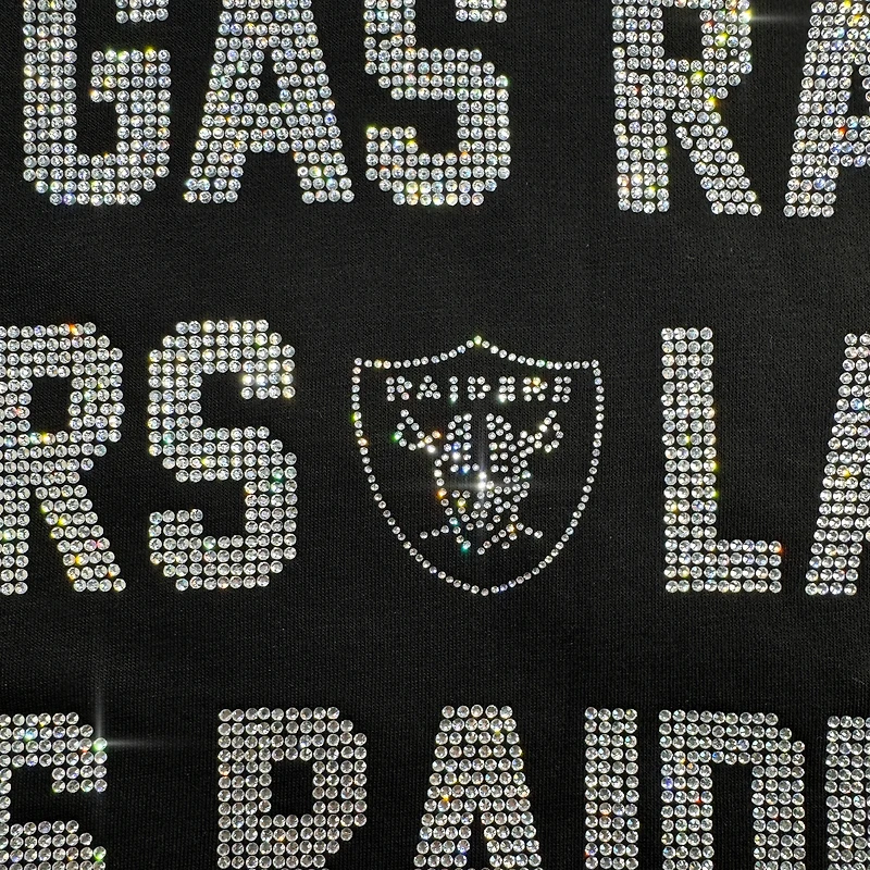 Women's Gameday Couture Black Las Vegas Raiders Relaxed Drop Shoulder Hype Era Rhinestone Text Sweatshirt