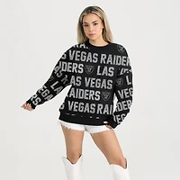 Women's Gameday Couture Black Las Vegas Raiders Relaxed Drop Shoulder Hype Era Rhinestone Text Sweatshirt
