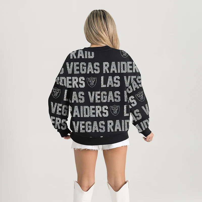 Women's Gameday Couture Black Las Vegas Raiders Relaxed Drop Shoulder Hype Era Rhinestone Text Sweatshirt