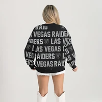 Women's Gameday Couture Black Las Vegas Raiders Relaxed Drop Shoulder Hype Era Rhinestone Text Sweatshirt