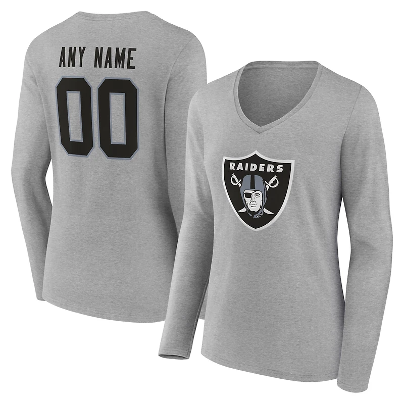 Women's Gray Las Vegas Raiders Team Authentic Personalized Name & Number Long Sleeve V-Neck T-Shirt
