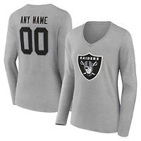 Women's Gray Las Vegas Raiders Team Authentic Personalized Name & Number Long Sleeve V-Neck T-Shirt