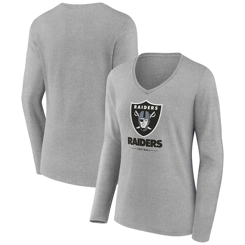 Women's  Gray Las Vegas Raiders Team Lockup Long Sleeve V-Neck T-Shirt