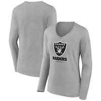 Women's  Gray Las Vegas Raiders Team Lockup Long Sleeve V-Neck T-Shirt
